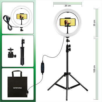 PATONA Premium Vlogger Kit: 10 inch video/ring light sa remote control and tripod