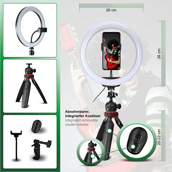 PATONA Premium Vlogger Kit: 10 inch video/ring light sa remote control, integrated shutter release