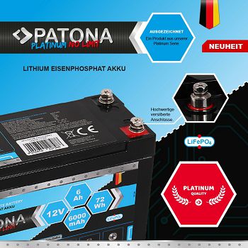 PATONA Platinum LiFePO4 baterija 12V 6Ah 72Wh 6000mAh