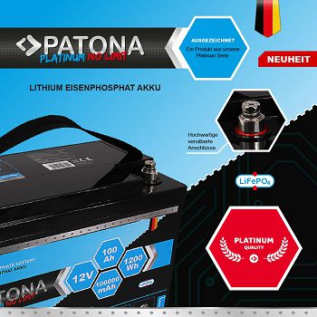 PATONA Platinum LiFePO4 baterija 12V 100Ah 1200Wh 100.000mAh