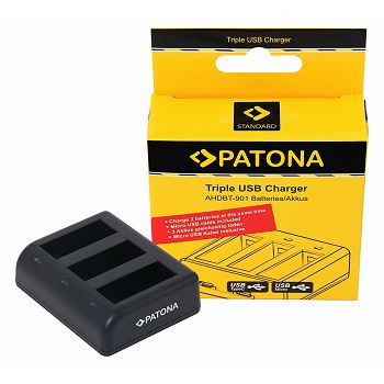 PATONA Tripple Punjač za GoPro Hero 9 Hero 10 AHDBT901 ADBAT001 +  Micro USB Cable