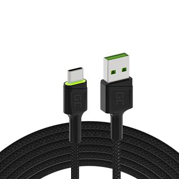 Cable Green Cell Ray USB-A - USB-C Green LED 200cm with support za Ultra Charge QC3.0 fast charging 