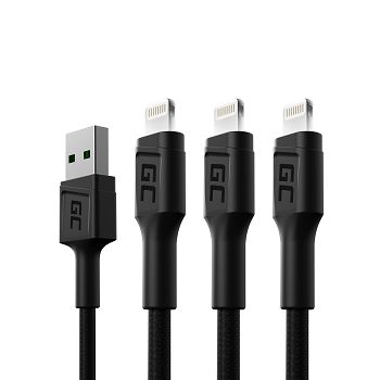 Set 3x Cable Green Cell GC Ray USB - Lightning 120cm za iPhone, iPad, iPod, white LED, quick charging